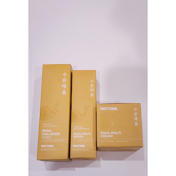 PrettySkin Snail Collagen Skincare Set - Toner 250ml Serum 150ml & Cream 100ml - Picture 2 of 8